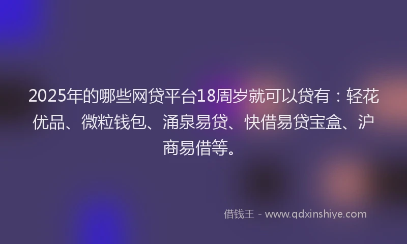 2025年的哪些网贷平台18周岁就可以贷有：轻花优品、微粒钱包、涌泉易贷、快借易贷宝盒、沪商易借等。