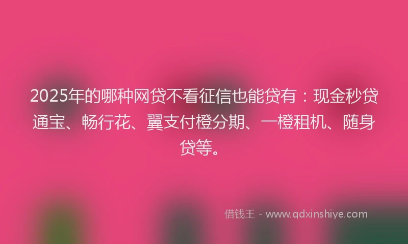 2025年的哪种网贷不看征信也能贷有：现金秒贷通宝、畅行花、翼支付橙分期、一橙租机、随身贷等。