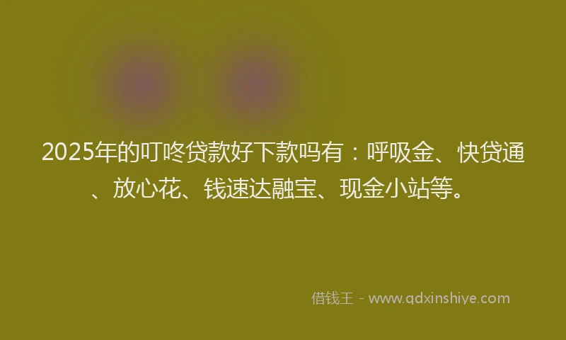 2025年的叮咚贷款好下款吗有：呼吸金、快贷通、放心花、钱速达融宝、现金小站等。