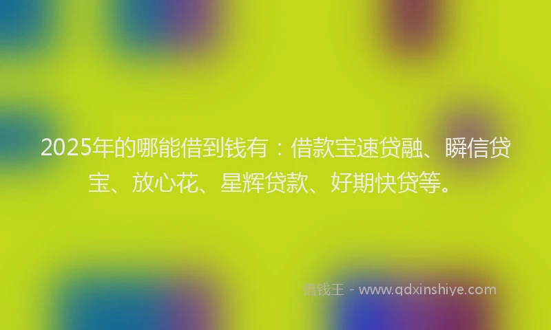 2025年的哪能借到钱有：借款宝速贷融、瞬信贷宝、放心花、星辉贷款、好期快贷等。
