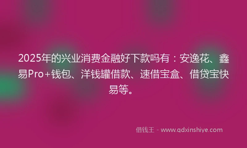 2025年的兴业消费金融好下款吗有：安逸花、鑫易Pro+钱包、洋钱罐借款、速借宝盒、借贷宝快易等。