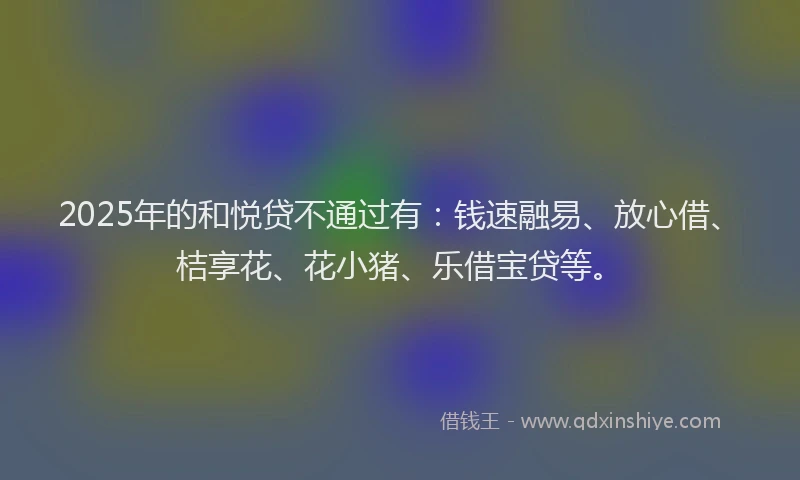 2025年的和悦贷不通过有：钱速融易、放心借、桔享花、花小猪、乐借宝贷等。