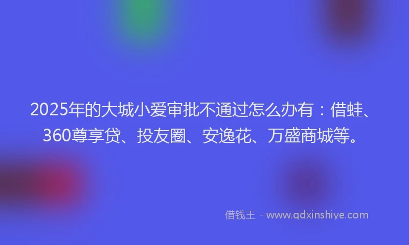 2025年的大城小爱审批不通过怎么办有：借蛙、360尊享贷、投友圈、安逸花、万盛商城等。
