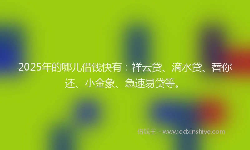 2025年的哪儿借钱快有：祥云贷、滴水贷、替你还、小金象、急速易贷等。
