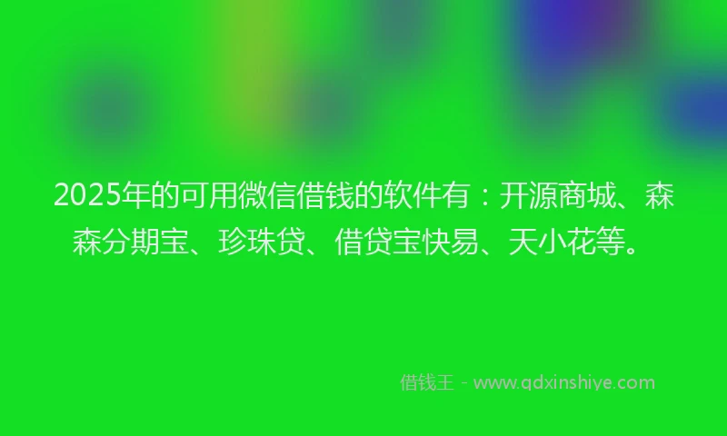 2025年的可用微信借钱的软件有：开源商城、森森分期宝、珍珠贷、借贷宝快易、天小花等。