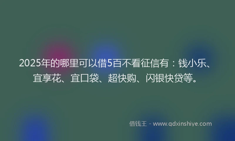 2025年的哪里可以借5百不看征信有：钱小乐、宜享花、宜口袋、超快购、闪银快贷等。
