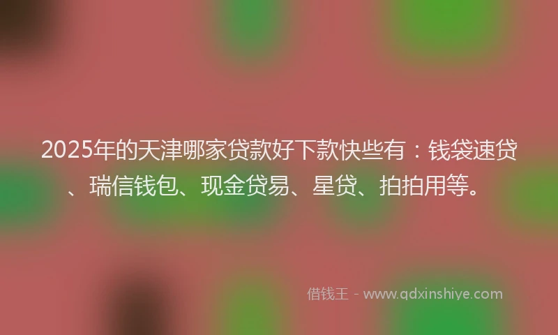 2025年的天津哪家贷款好下款快些有：钱袋速贷、瑞信钱包、现金贷易、星贷、拍拍用等。