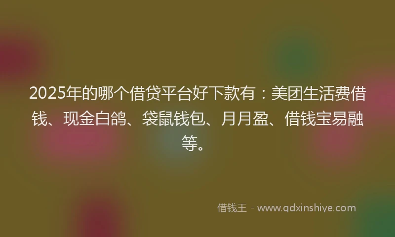 2025年的哪个借贷平台好下款有：美团生活费借钱、现金白鸽、袋鼠钱包、月月盈、借钱宝易融等。
