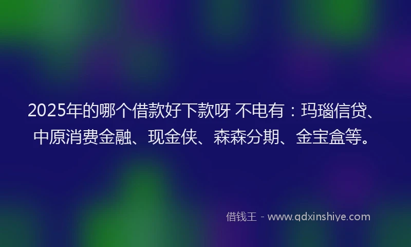 2025年的哪个借款好下款呀 不电有：玛瑙信贷、中原消费金融、现金侠、森森分期、金宝盒等。