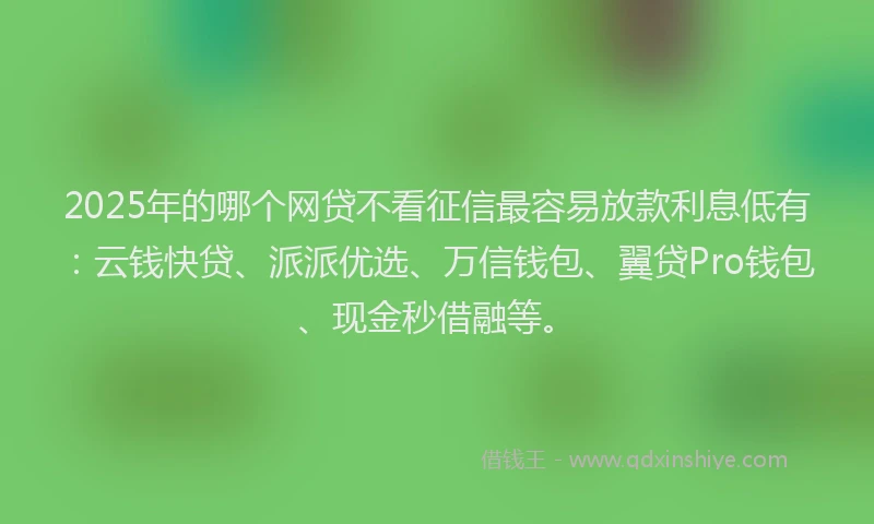 2025年的哪个网贷不看征信最容易放款利息低有：云钱快贷、派派优选、万信钱包、翼贷Pro钱包、现金秒借融等。