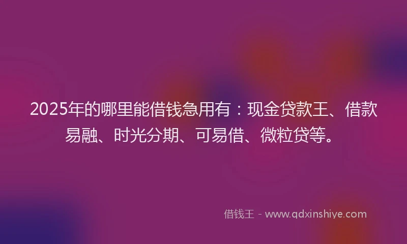2025年的哪里能借钱急用有：现金贷款王、借款易融、时光分期、可易借、微粒贷等。