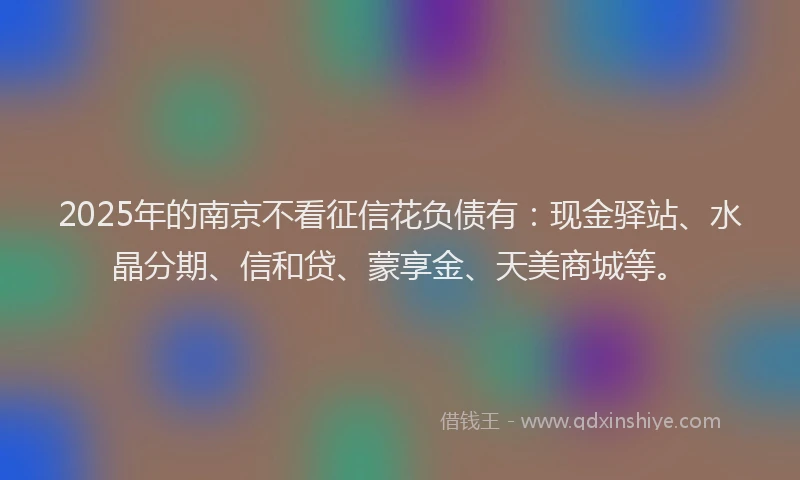 2025年的南京不看征信花负债有：现金驿站、水晶分期、信和贷、蒙享金、天美商城等。