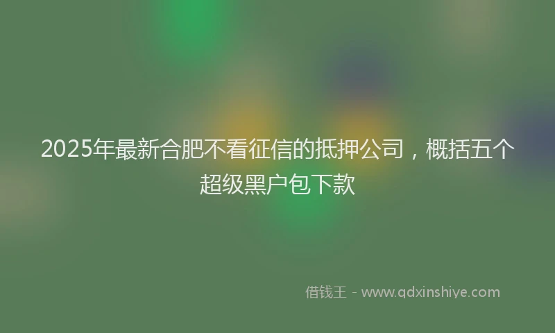 2025年最新合肥不看征信的抵押公司，概括五个超级黑户包下款