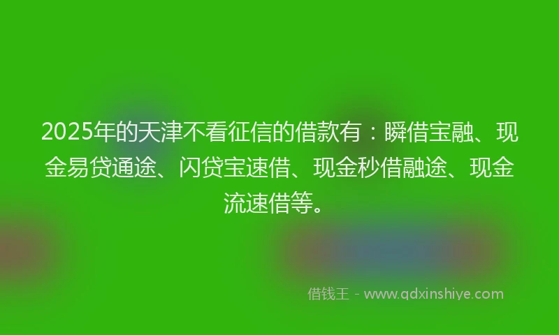 2025年的天津不看征信的借款有：瞬借宝融、现金易贷通途、闪贷宝速借、现金秒借融途、现金流速借等。