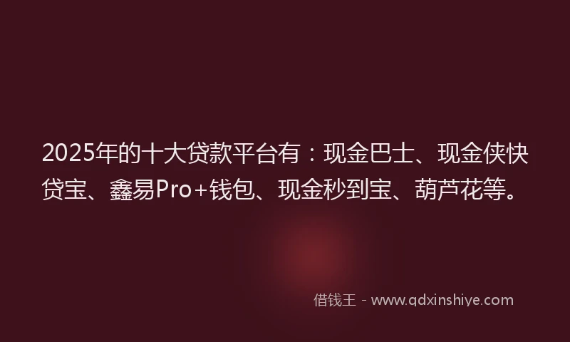 2025年的十大贷款平台有：现金巴士、现金侠快贷宝、鑫易Pro+钱包、现金秒到宝、葫芦花等。