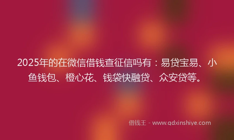 2025年的在微信借钱查征信吗有：易贷宝易、小鱼钱包、橙心花、钱袋快融贷、众安贷等。
