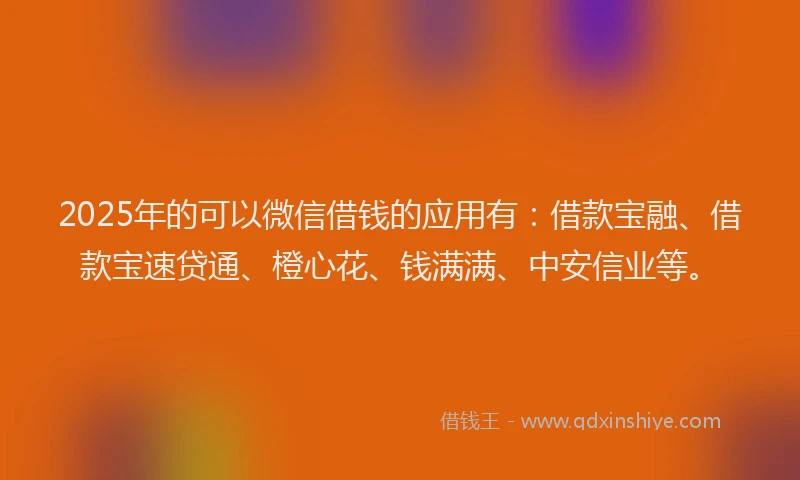 2025年的可以微信借钱的应用有：借款宝融、借款宝速贷通、橙心花、钱满满、中安信业等。