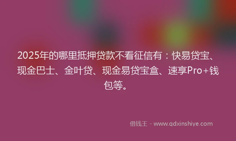 2025年的哪里抵押贷款不看征信有：快易贷宝、现金巴士、金叶贷、现金易贷宝盒、速享Pro+钱包等。