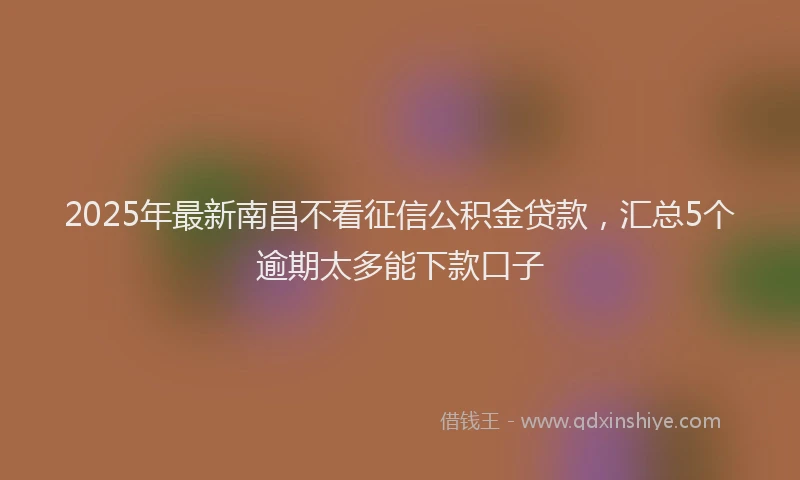 2025年最新南昌不看征信公积金贷款，汇总5个逾期太多能下款口子