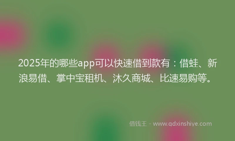 2025年的哪些app可以快速借到款有：借蛙、新浪易借、掌中宝租机、沐久商城、比速易购等。