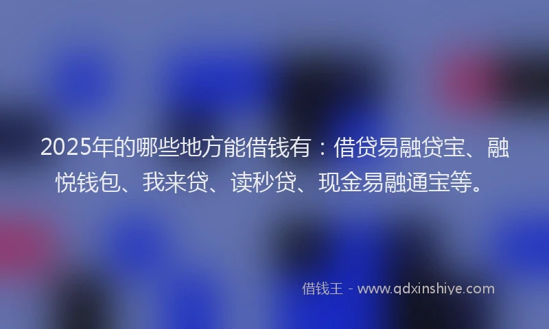 2025年的哪些地方能借钱有：借贷易融贷宝、融悦钱包、我来贷、读秒贷、现金易融通宝等。