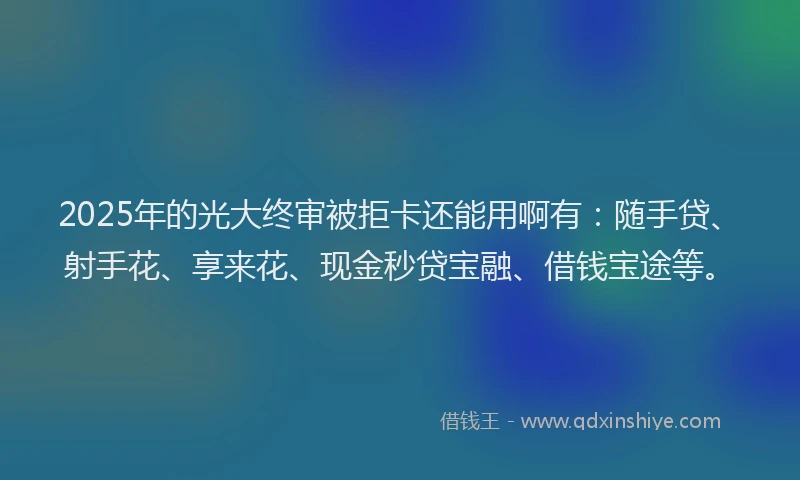 2025年的光大终审被拒卡还能用啊有：随手贷、射手花、享来花、现金秒贷宝融、借钱宝途等。
