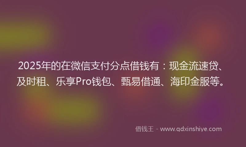 2025年的在微信支付分点借钱有：现金流速贷、及时租、乐享Pro钱包、甄易借通、海印金服等。