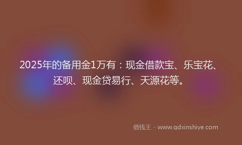 2025年的备用金1万有：现金借款宝、乐宝花、还呗、现金贷易行、天源花等。