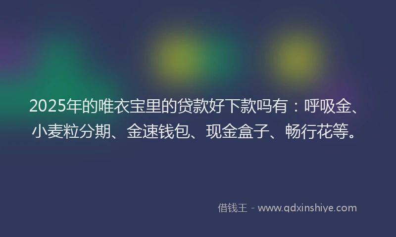 2025年的唯衣宝里的贷款好下款吗有：呼吸金、小麦粒分期、金速钱包、现金盒子、畅行花等。