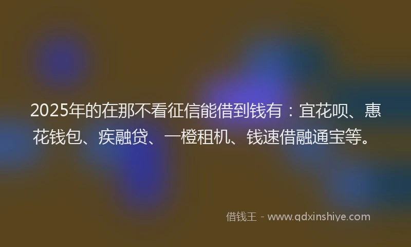2025年的在那不看征信能借到钱有：宜花呗、惠花钱包、疾融贷、一橙租机、钱速借融通宝等。