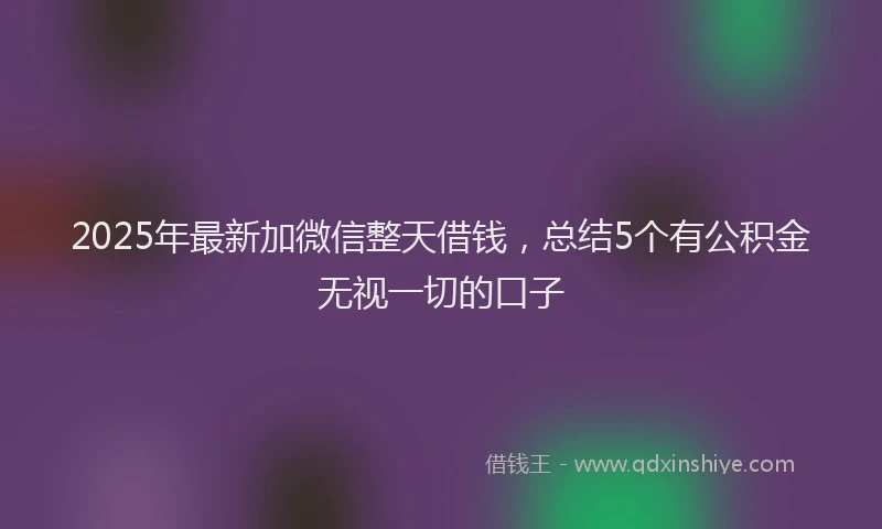 2025年最新加微信整天借钱，总结5个有公积金无视一切的口子