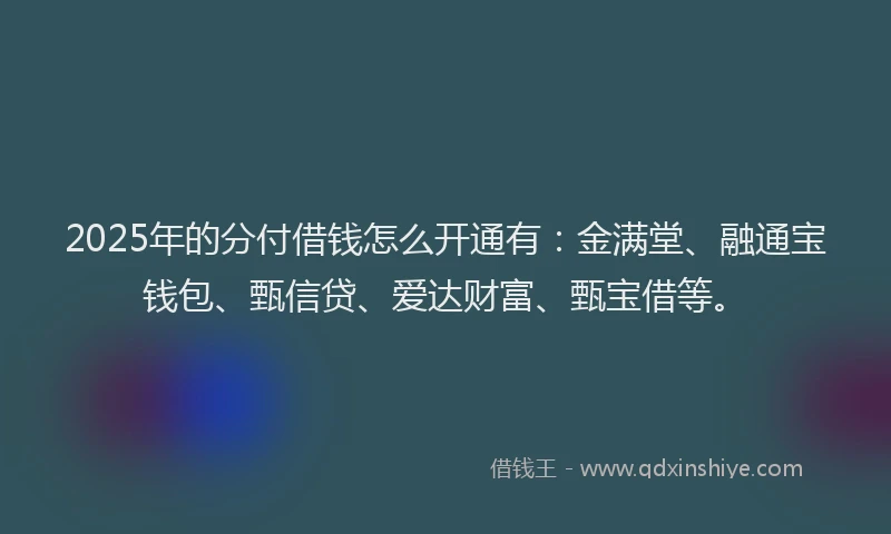 2025年的分付借钱怎么开通有：金满堂、融通宝钱包、甄信贷、爱达财富、甄宝借等。