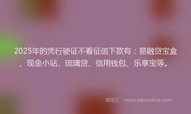 2025年的凭行驶证不看征信下款有：易融贷宝盒、现金小站、琉璃贷、信用钱包、乐享宝等。