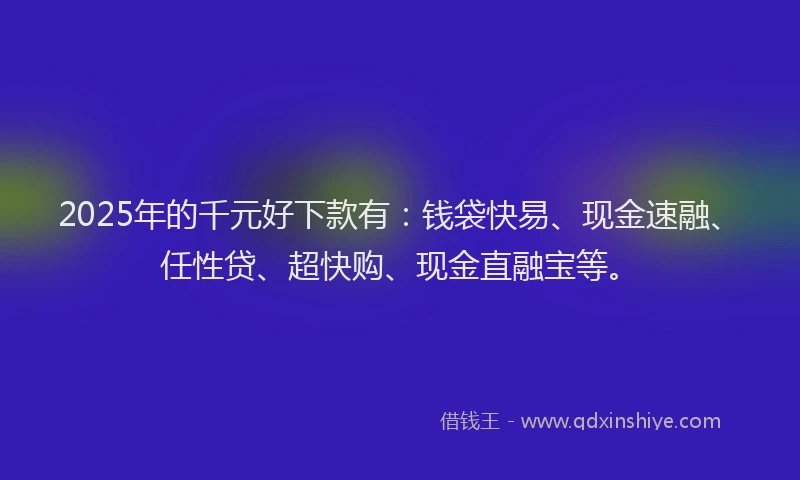 2025年的千元好下款有：钱袋快易、现金速融、任性贷、超快购、现金直融宝等。