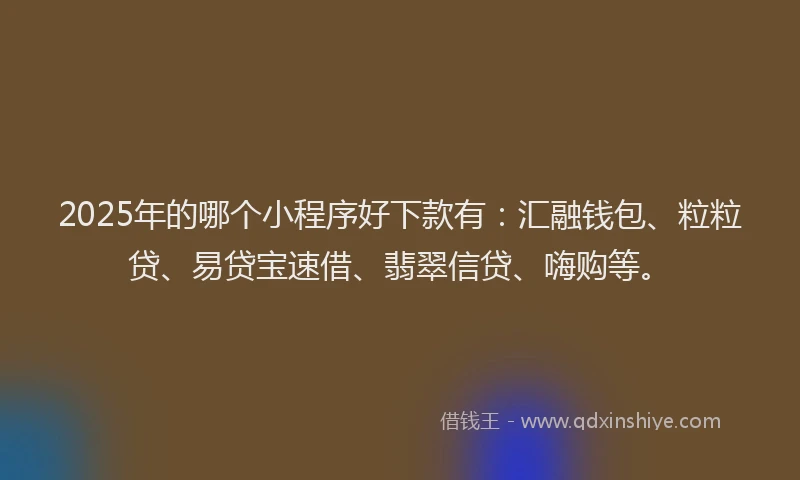 2025年的哪个小程序好下款有：汇融钱包、粒粒贷、易贷宝速借、翡翠信贷、嗨购等。