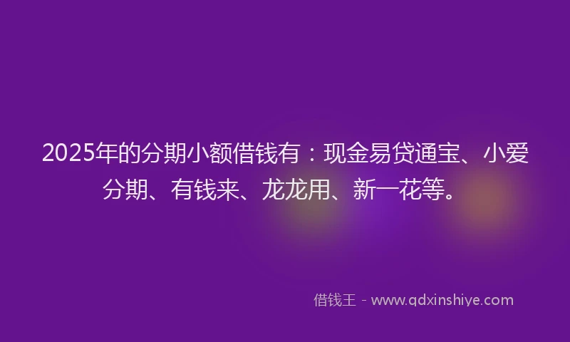2025年的分期小额借钱有：现金易贷通宝、小爱分期、有钱来、龙龙用、新一花等。