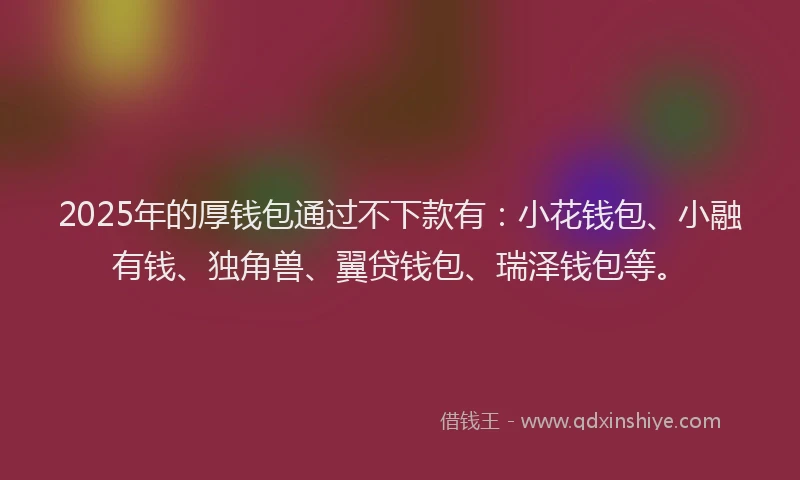 2025年的厚钱包通过不下款有：小花钱包、小融有钱、独角兽、翼贷钱包、瑞泽钱包等。