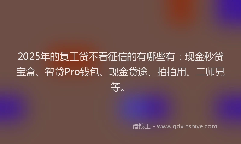 2025年的复工贷不看征信的有哪些有：现金秒贷宝盒、智贷Pro钱包、现金贷途、拍拍用、二师兄等。
