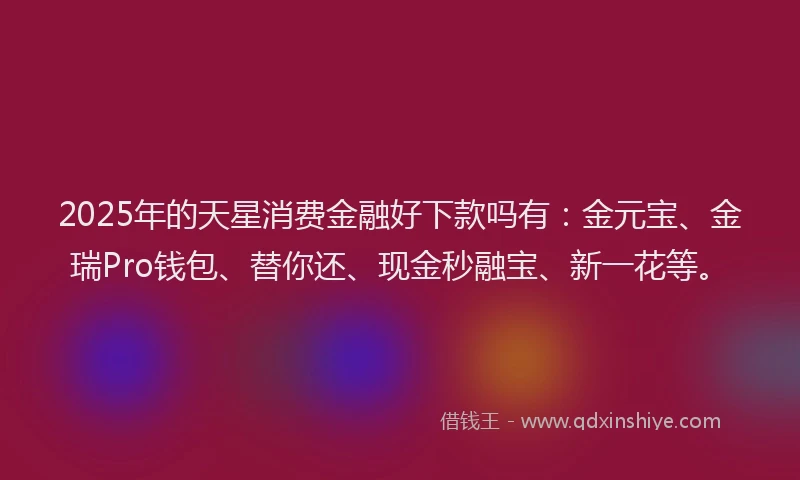 2025年的天星消费金融好下款吗有：金元宝、金瑞Pro钱包、替你还、现金秒融宝、新一花等。