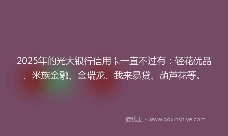 2025年的光大银行信用卡一直不过有：轻花优品、米族金融、金瑞龙、我来易贷、葫芦花等。