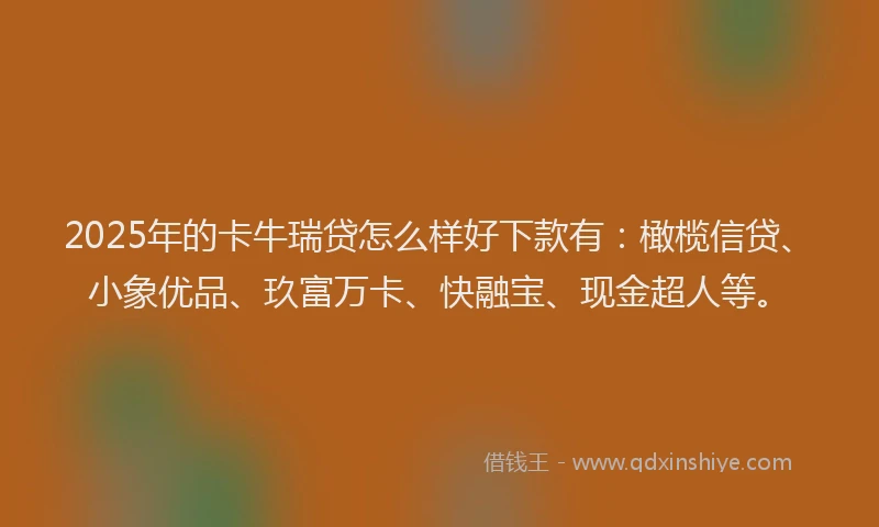 2025年的卡牛瑞贷怎么样好下款有：橄榄信贷、小象优品、玖富万卡、快融宝、现金超人等。
