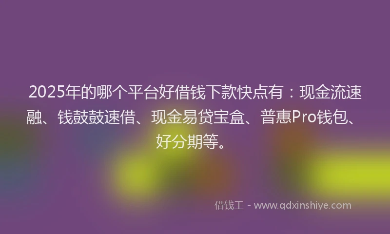 2025年的哪个平台好借钱下款快点有：现金流速融、钱鼓鼓速借、现金易贷宝盒、普惠Pro钱包、好分期等。