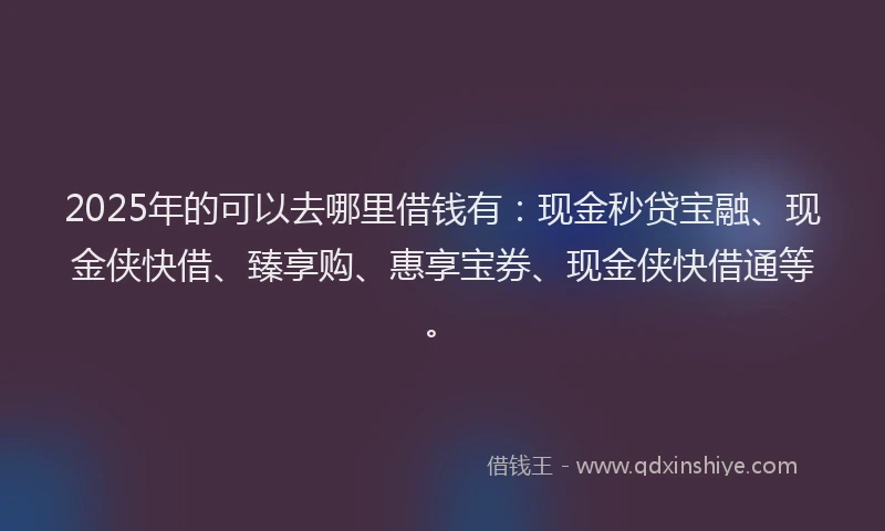 2025年的可以去哪里借钱有：现金秒贷宝融、现金侠快借、臻享购、惠享宝券、现金侠快借通等。