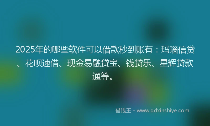 2025年的哪些软件可以借款秒到账有：玛瑙信贷、花呗速借、现金易融贷宝、钱贷乐、星辉贷款通等。