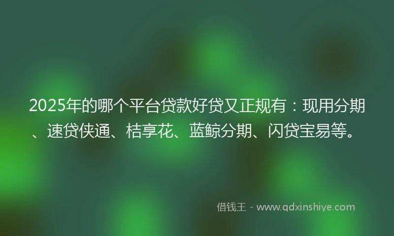 2025年的哪个平台贷款好贷又正规有：现用分期、速贷侠通、桔享花、蓝鲸分期、闪贷宝易等。