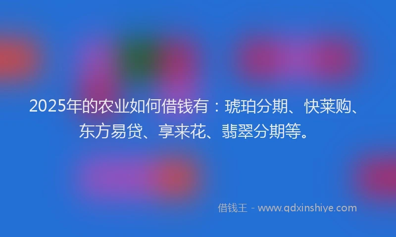 2025年的农业如何借钱有：琥珀分期、快莱购、东方易贷、享来花、翡翠分期等。