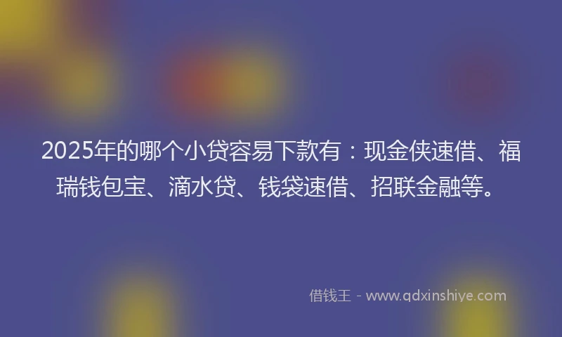 2025年的哪个小贷容易下款有：现金侠速借、福瑞钱包宝、滴水贷、钱袋速借、招联金融等。