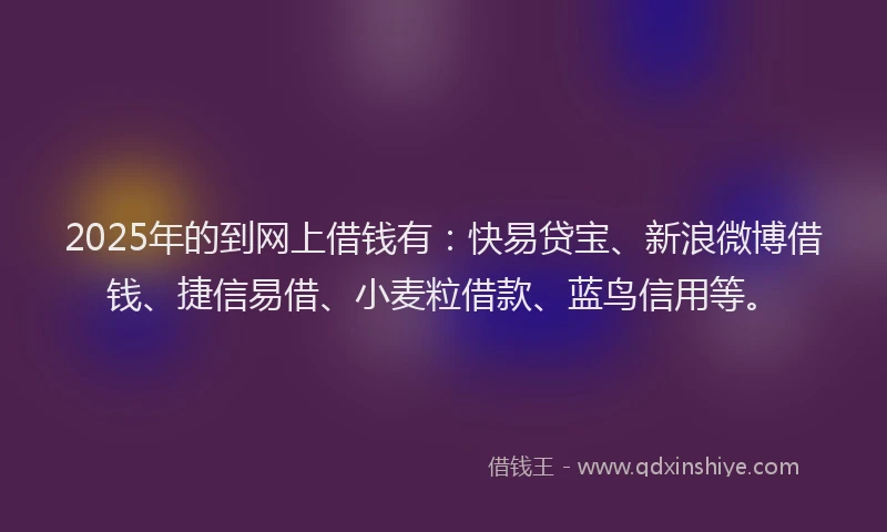 2025年的到网上借钱有：快易贷宝、新浪微博借钱、捷信易借、小麦粒借款、蓝鸟信用等。