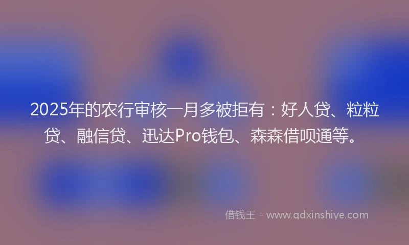 2025年的农行审核一月多被拒有：好人贷、粒粒贷、融信贷、迅达Pro钱包、森森借呗通等。