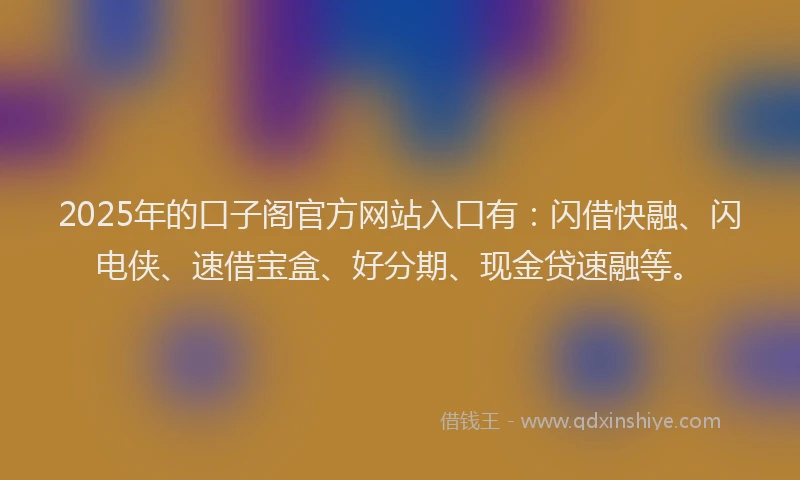 2025年的口子阁官方网站入口有：闪借快融、闪电侠、速借宝盒、好分期、现金贷速融等。